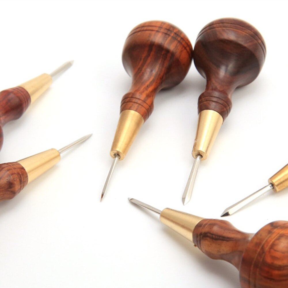 Stitching Awl with Diamond Shape Blade cutter cutting leather cut with good wooden handle leather craft DIY awl