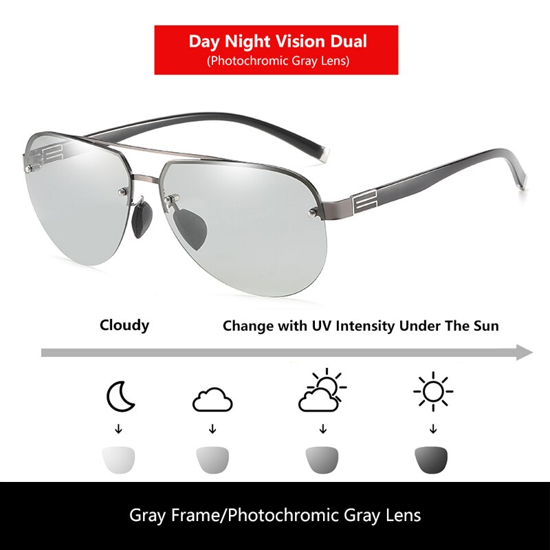 Sonnenbrille Neue Photochrome Sonnenbrille Männer Schild Nacht Vision Objektiv für Fahren Polarisierte Sonnenbrille UV400 Sonnenbrille: grau photochromic
