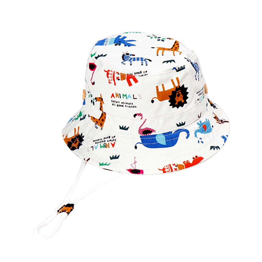 Sommer babyhat til piger drenge børn spandehat børn tegneserie dyreprint bred skygge anti-uv fiskerhat hagestrop spandhætte
