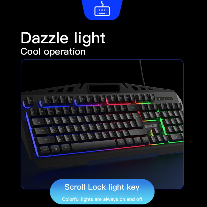 Wired Gaming Keyboard and Mouse Mechanical Feeling RGB 104 Keycaps Backlit Gamer Keyboards 3200DPI mice for PC Laptop Computer