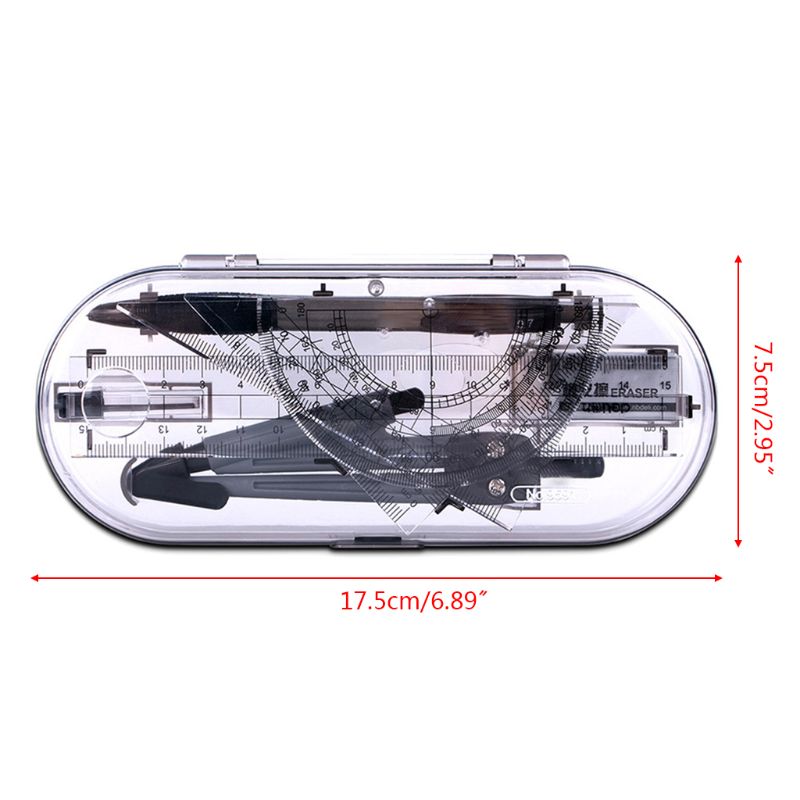 8 stk/sæt bærbar præcisionsgeometri vinkelmåler tegning kompas lineal blyant væsentlige matematiske studieværktøjssæt