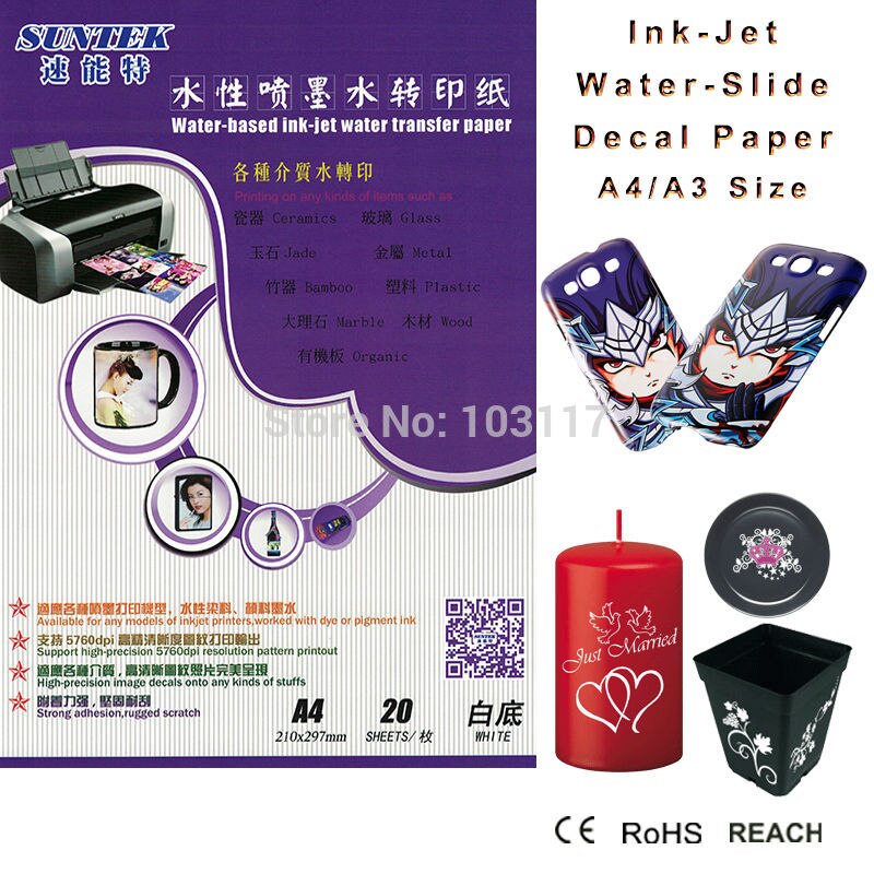 Size A4/A3 Water Slide Decal Paper A4 INKJET Waterslide Transfer Paper White