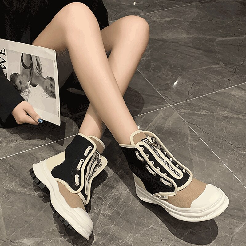 Hoge canvas schoenen dames plateauschoenen damesschoenen hoge schoenen dames witte schoenen casual kleur bijpassende