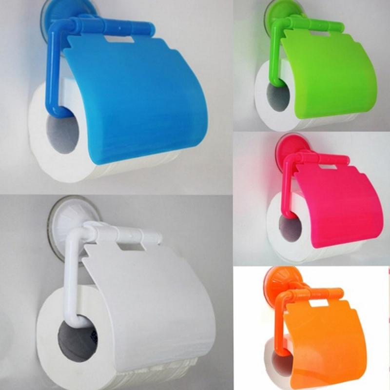 Soporte para papel de cocina soporte de pared ventosa de plástico, portarrollos de papel higiénico para baño con cubierta, accesorios de baño, 5 colores