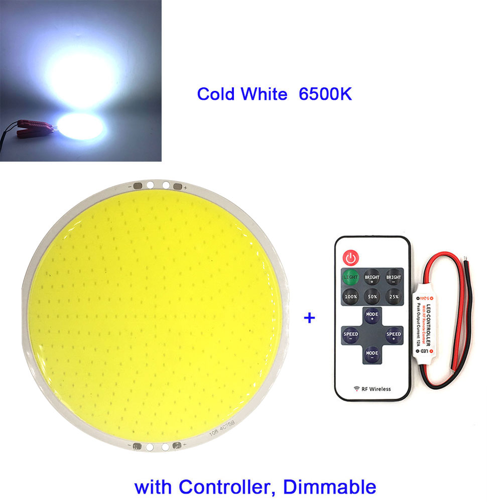 108mm runde panel led-lampe 12v dc cob lys 50w 6000lm med fjernkontroll dimmer 5.9in diameter led-pære for dekorbelysning: Cw rc