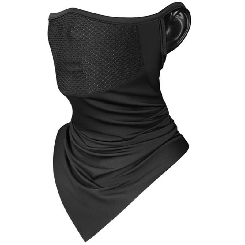 Unisex Cycling Ice Silk Cooling Neck Gaiter Triangle Scarf Breathable Mesh Earloop Half Face Cover UV Protection Bandana: black