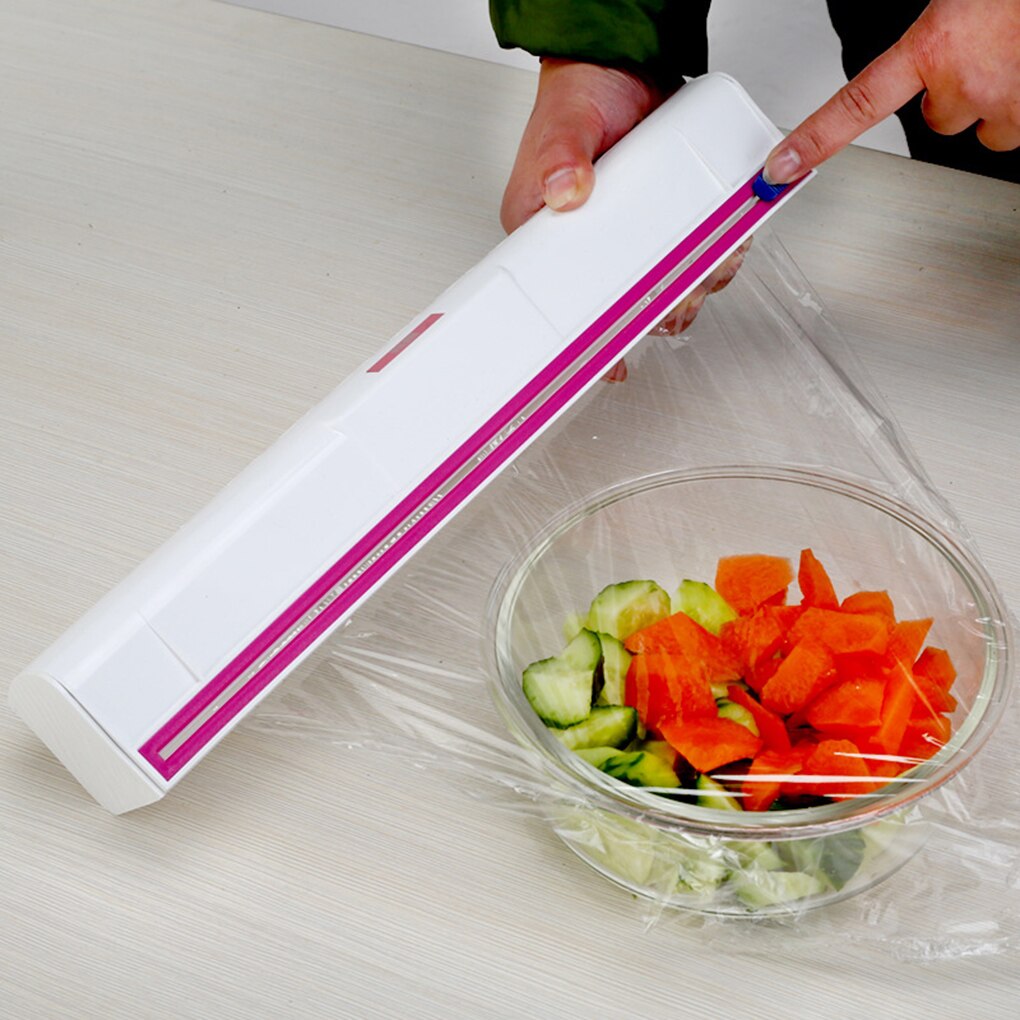 Film transparente envoltura caja de soporte para almacenamiento de acero inoxidable conservante dispensador de Film de cocina de aluminio sellado de cera cortador de papel