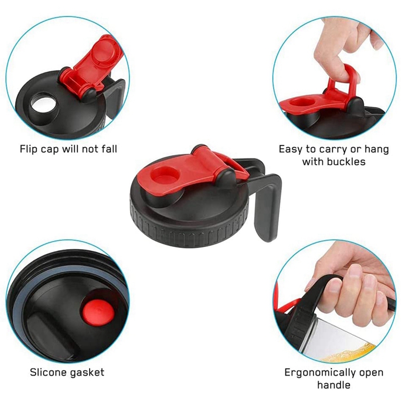 Flip Cap Lids-Leak Proof Seal with Handle Innovative Flip Cap-Easy Pouring Spout​Mason Jar Flip Cap Lids with Handle