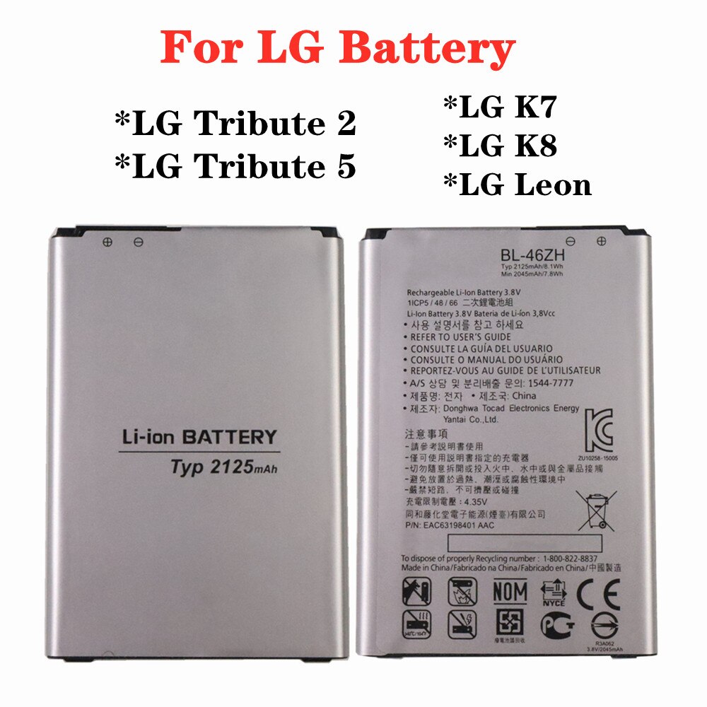 For LG V20 Stylus3 V10 V30 V30+ V30A V40 V50 G7 G7+ ThinQ G3 G4 G5 K7 K8 K10 K20 Plus Leon Tribute 2 5 Optimus LTE III 3 Battery: BL-46ZH