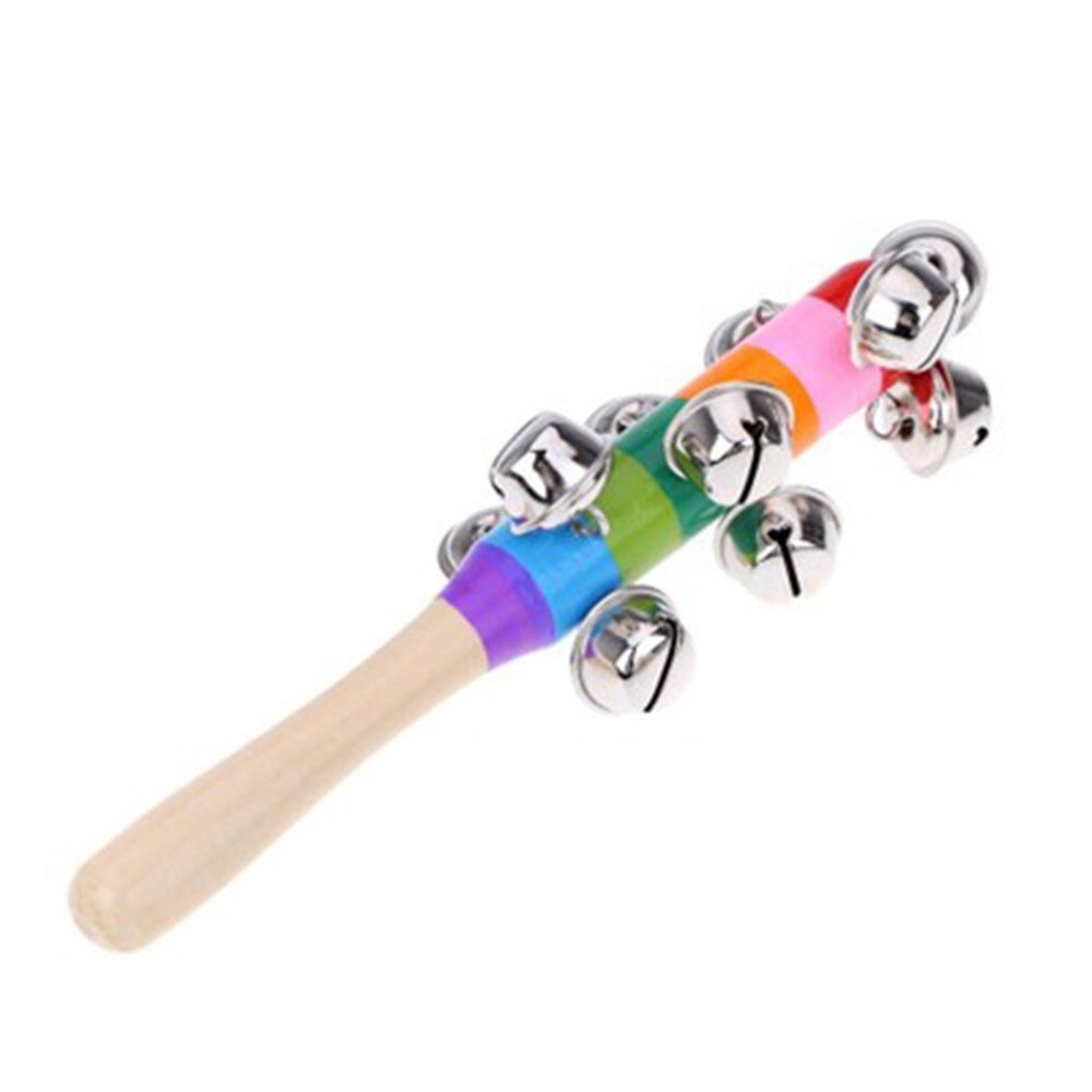 Hand Held Bell Stick with 10 Metal Jingles Ball Rainbow Percussion Musical Toy