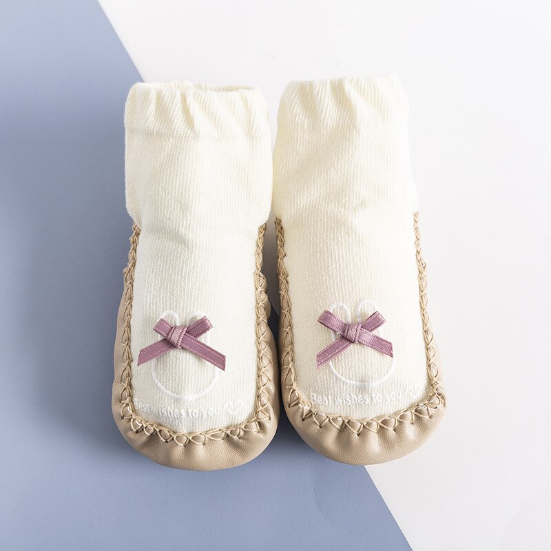 Infantil do bebê quente outono meia antiderrapante da criança menina menino chão casa sapatos meias de algodão tricô solas macias bebê andando pé meias: White / 12.5CMFor 12-24Month