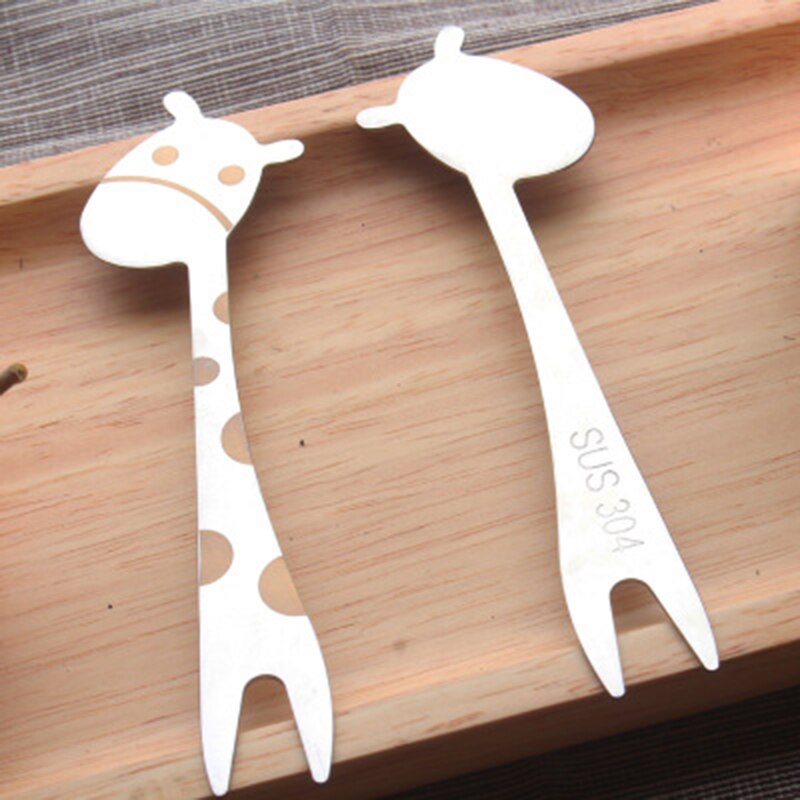 2-10pcs Giraffe Shape Fruit Forks Kitchen Gadgets Food Pick Salad Desert Forks Snack Toothpick Stainless steel Cartoon Tableware