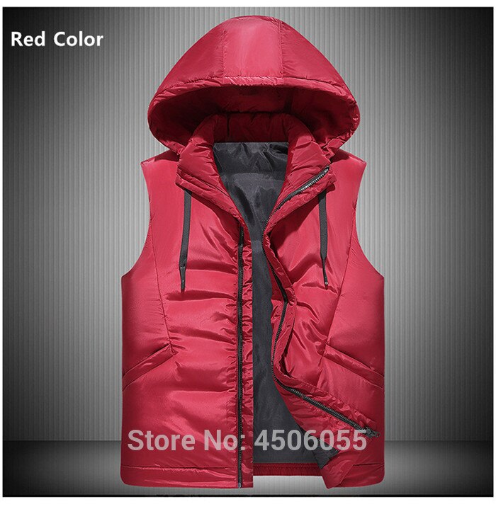 Veste à capuche d'hiver Gilet homme 6XL 7XL 8XL 9XL veste sans manches homme rouge bleu noir Gilet grande taille homme Gilet Uomo Inverno Mannen: Rouge / 6XL