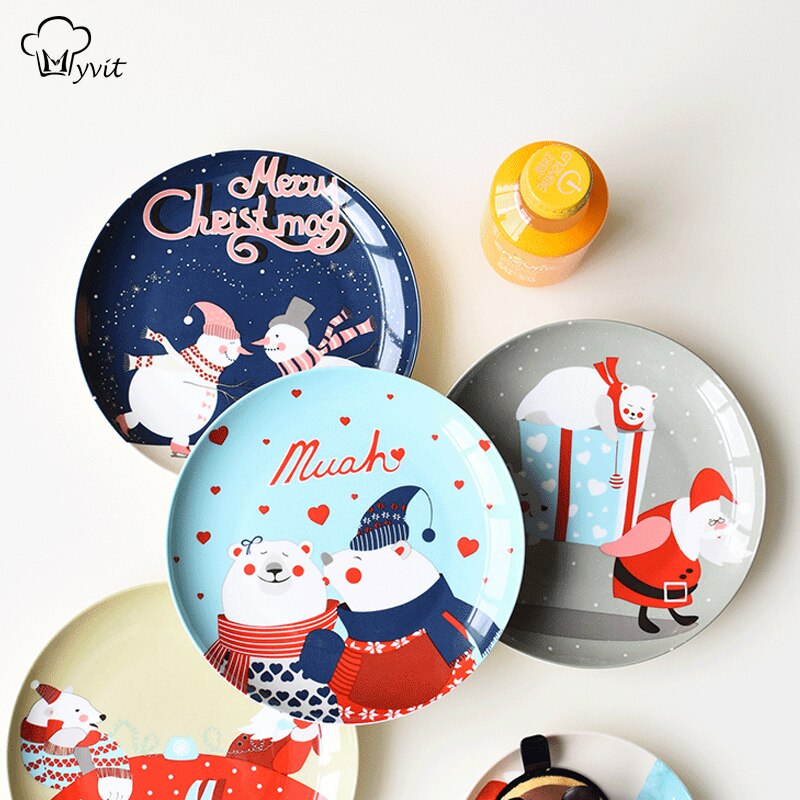 Christmas Ceramic Plate Food Dishes Steak Dinner Plates Western Dinner Plate Cartoon Hand Painted Tableware Year