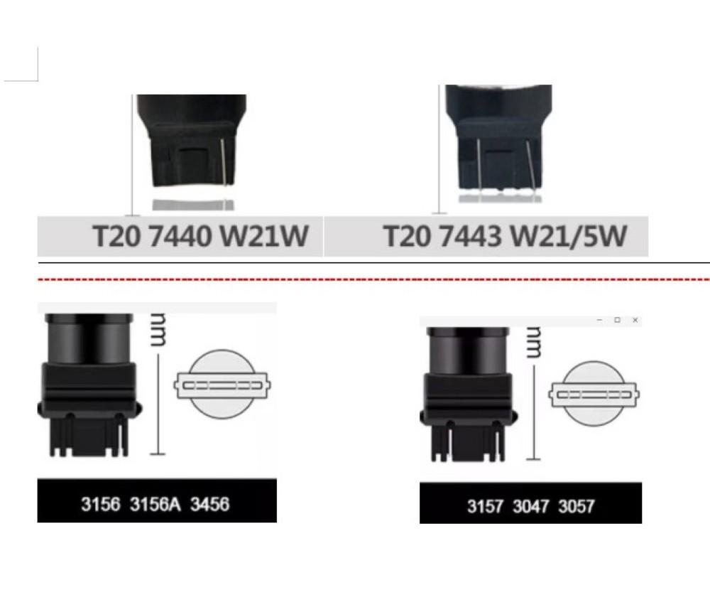 Bombilla LED T20 W21W 7443 7440 1206 para freno trasero de coche, lámpara blanca de 12V 1,5 W 6000K, 1 unidad