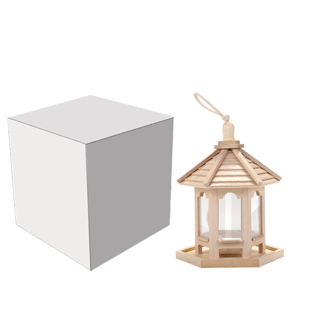 Bird Feeder wooden garden decor Wild Bird Feed Dispenser Wooden Bird House With Roof Home Garden Yard Decoration