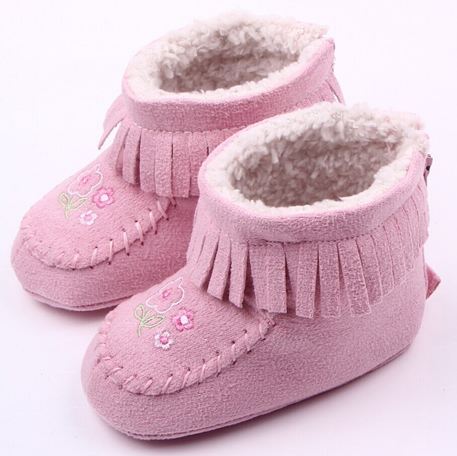 Baby Stiefel Blume Kleinkind Baby Mädchen Kleinkind Pelz Stiefel Weiche Sohle Krippe Schuhe Booties Stickerei Blume TasselsPrewalker: Rosa / 7-12 Monate