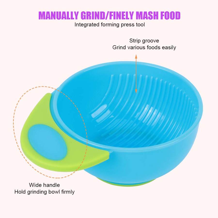 Baby Food Masher Bowl Handmade Grinding Bowl Handmade Criding Tools Infant Feeding Tools Set Bowl+Spoon+Fork+Grinding Stick