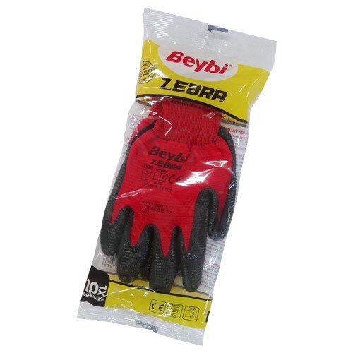 Beybi Zebra Nitrile Coating Knitted Gloves Red 10 Double 10 NO