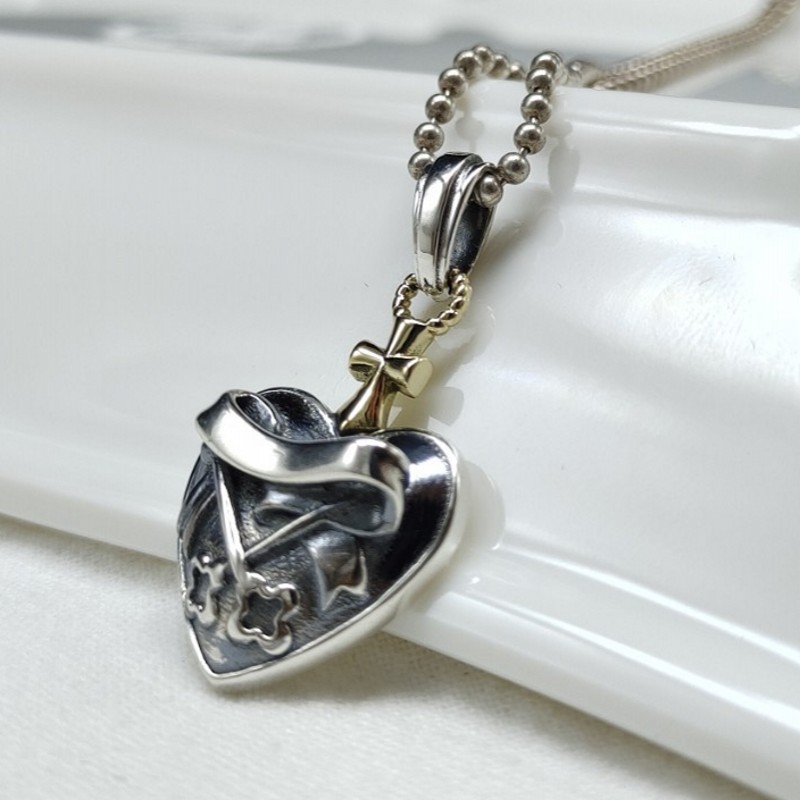 Bocai S925 Zilveren Sieraden Vintage Dubbelzijdig Solid Cross Hart Vrouw Hanger