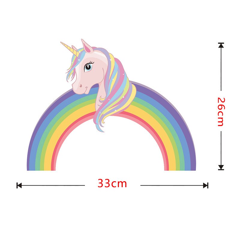 Leuke Eenhoorn Regenboog Muursticker Voor Kinderkamer Decoratie Muurstickers Pvc Verwisselbare Muur Papier: 33x26cm
