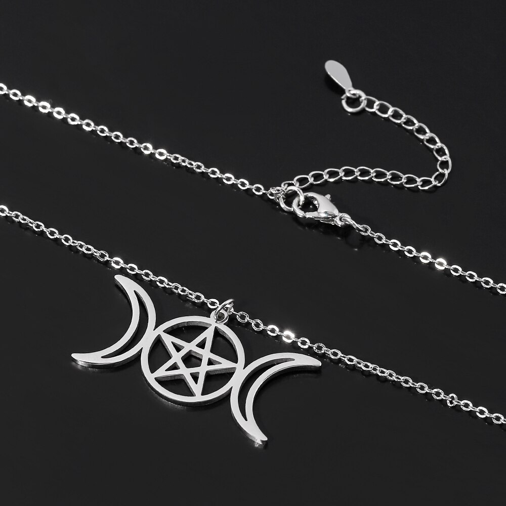 Edelstahl Göttin Halskette für Frauen Männer Pentagramm Mond Wicca Schmuck Magie Anhänger Pentagramm Hexe Schmuckstück