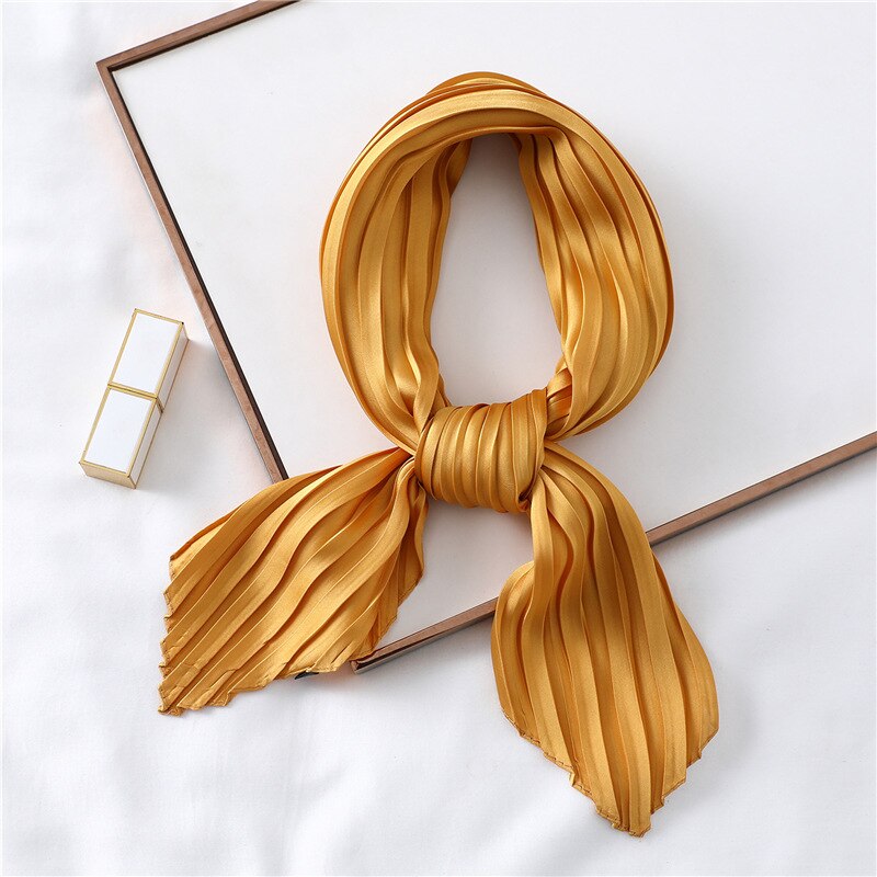 Solid Zwart Wit Roze Kleine Vierkante Twill Zijde Satijn Sjaal Vrouwen Dames Crinkle Haar Hoofdband Sjaals 70cm * 70Cm: YZ44Gold