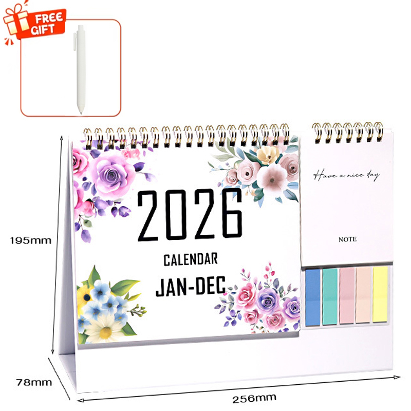 Staande bureaukalender 2026 Esthetische kunstkalender januari 2026- december 2026 Plannerkalender voor het organiseren en planning van een 1 stuks pen: Paars