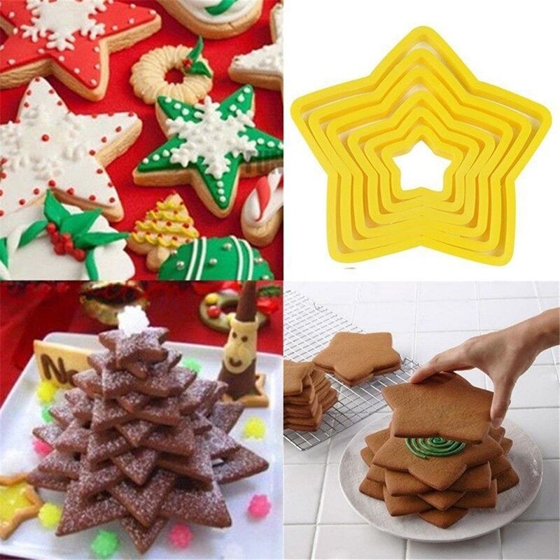 6 pz/impostato albero di natale stampo per biscotti stampo a forma di stella stampi per biscotti per torta fondente stampi per dolci 3D stampi per dolci