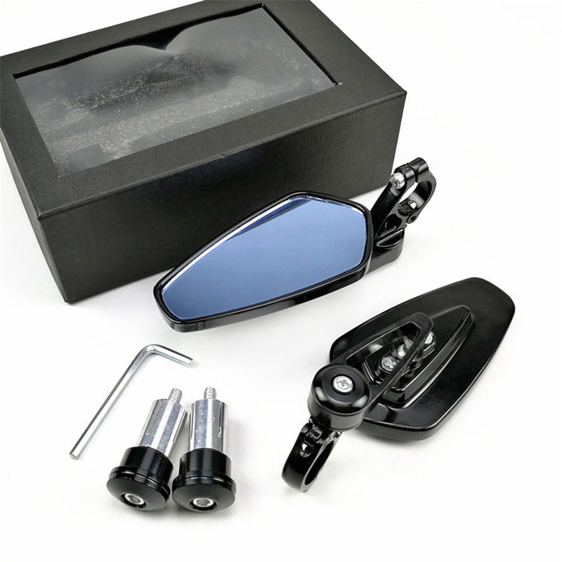 2 pz 7/8 "22mm Specchi Moto Bar End Vetro Blu Vista posteriore per Kawasaki NINJA 650R ER6F ER6N VERSYS W800 SE Z750S: Black