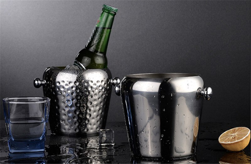 Gyllene färg rostfritt stål bar is hink två handtag champagne hink vin spotta vin fat behållare ktv club bar vin rack