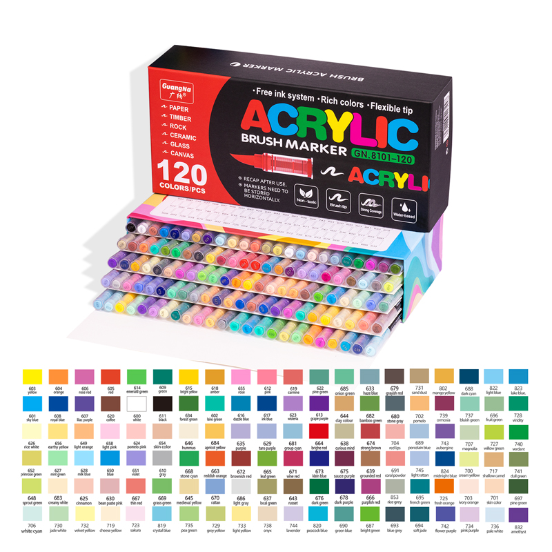 12-120 cores canetas de tinta acrílica marcadores de ponta de pincel marcadores de tinta para pintura em pedra de lona de madeira, presente de natal artesanato diy