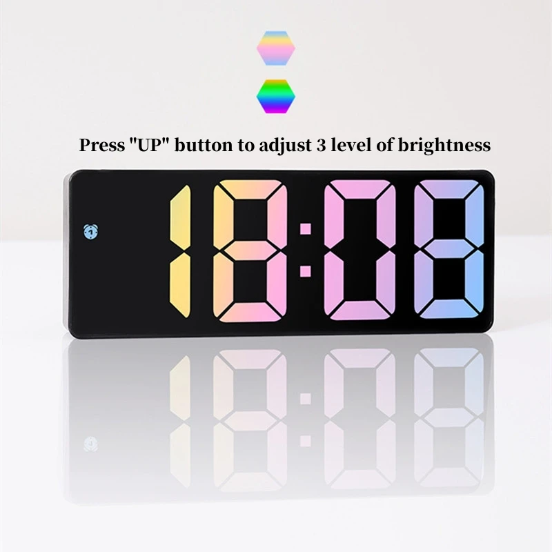 Reloj despertador Digital a Color con Control de voz, indicador de fecha y temperatura, modo nocturno, reloj de mesa con repetición, función antidisturbios, reloj LED de 12/24H