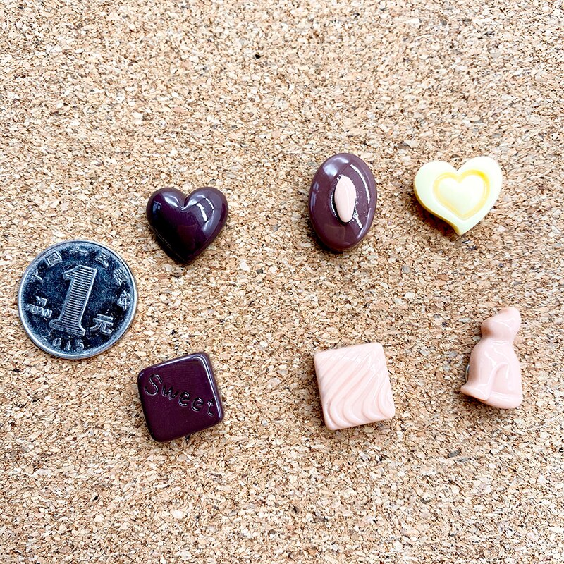 6 pçs forma de amor de chocolate push pin dos desenhos animados polegar pino de aderência bonito pushpin cortiça placa de mensagem foto parede desenho pino decoração do prego