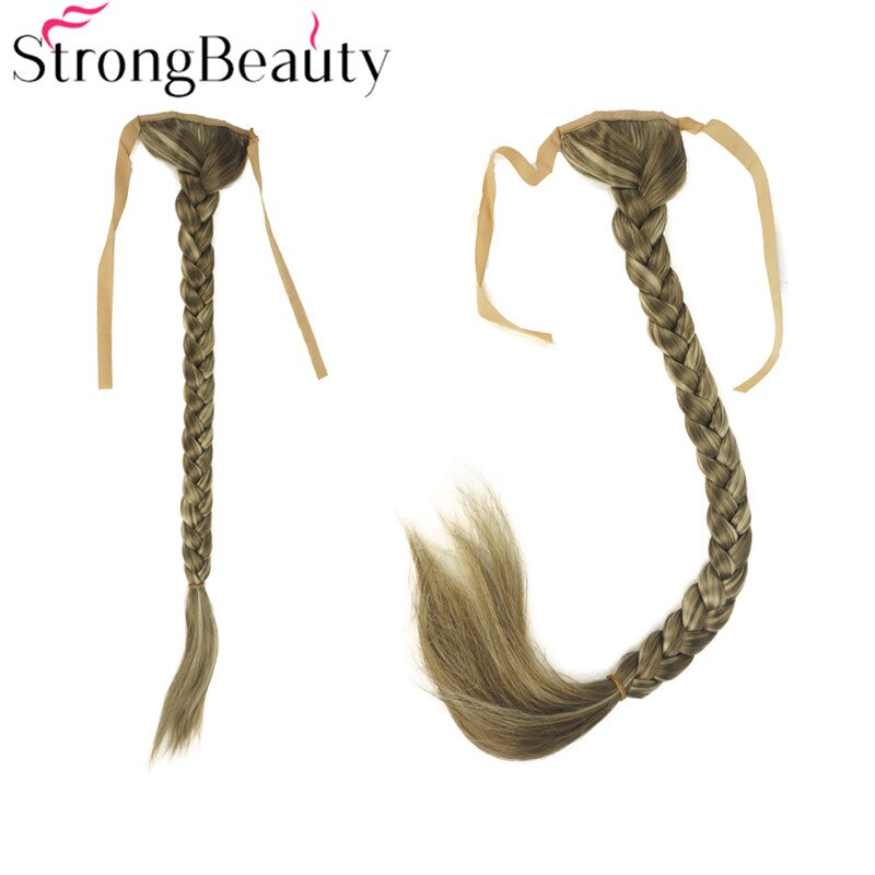 Strongbeauty lang fiskehale fletning hestehale forlængelse syntetisk bindebånd hårstykke 16 farver: 14-24