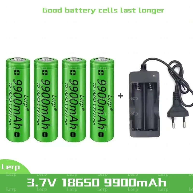 18650，3.7V, 9900mAh capacity, rechargeable lithium-ion battery+charger, flashlight, toy, remote control battery: SKY BLUE