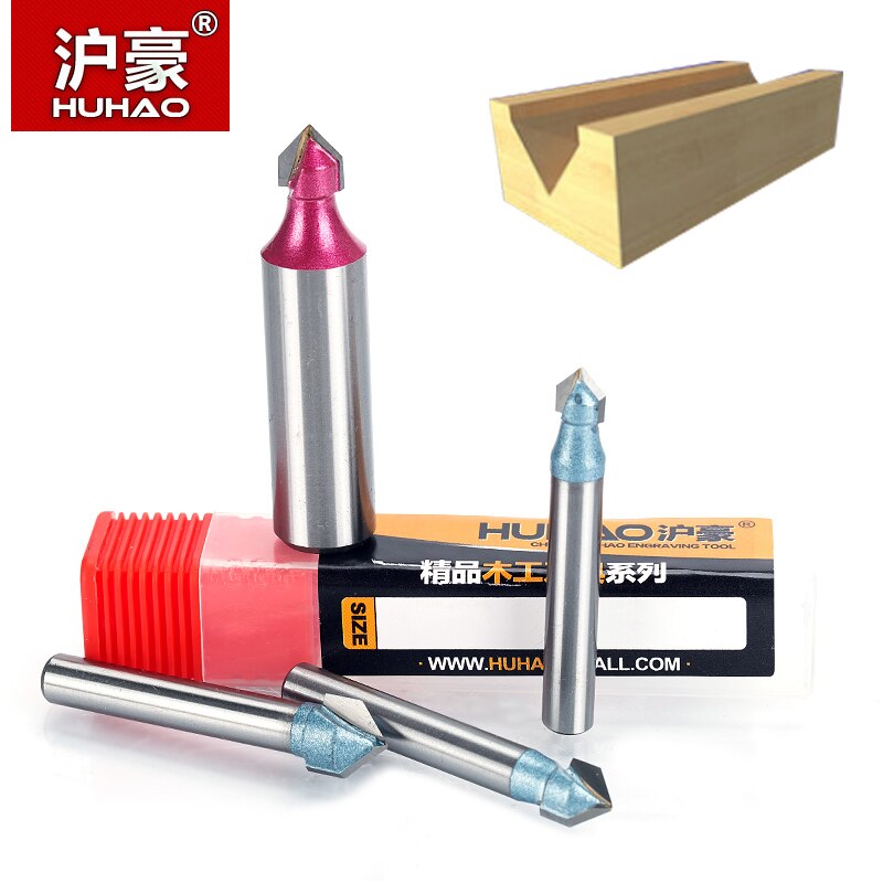 HUHAO 1 Uds 1/2 "1/4" vástago fresas de enrutador de grado Industrial para madera 90 Deg V tipo ranurado cortador de tungsteno herramienta de tallado de carpintería