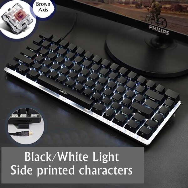 Ajazz AK33 82 clé alliage panneau USB filaire rétro-éclairage mécanique jeu clavier bleu/noir axe avec câble détachable