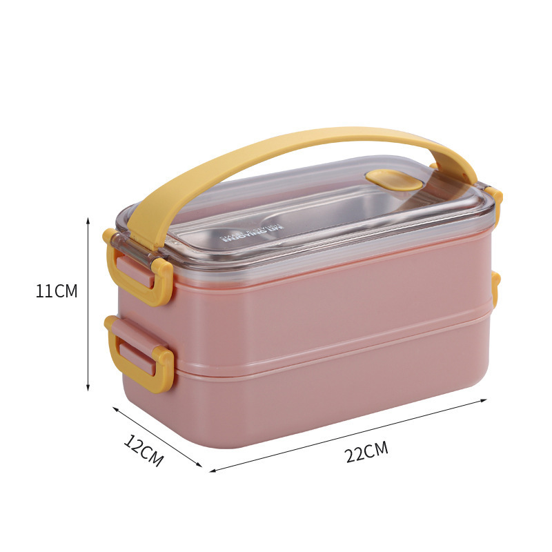 304 rustfrit stål termisk frokost kasse kontorarbejder bento boks enkelt/dobbelt lag studerende børn mad opbevaring container butik: Lyserød -2