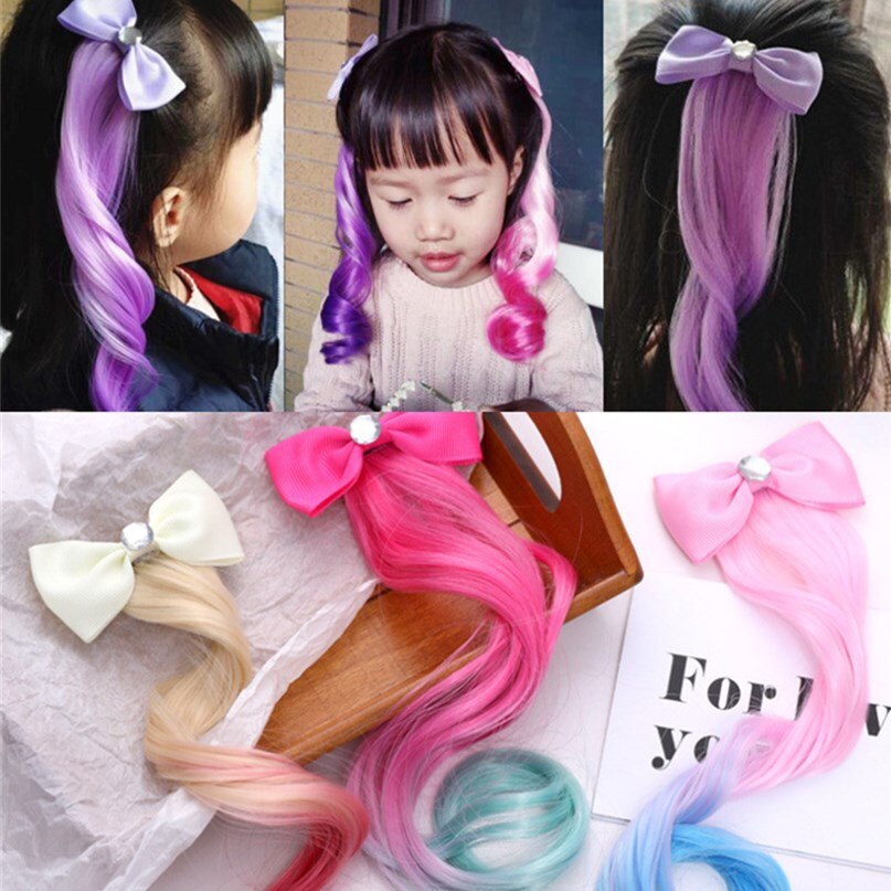 Piger dejlig gradient farverige parykker sløjfe hårnåle prinsesse hårpynt pandebånd hårspænder hårspænder børn hårpynt