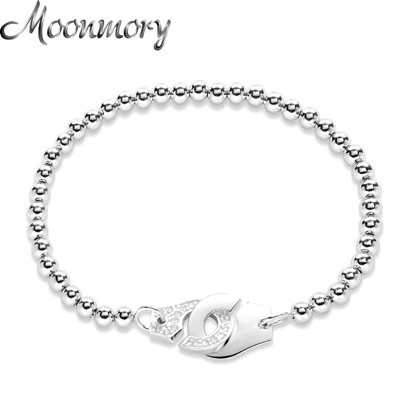 Moonmory 100% 925 Sterling Zilver Half Kristal Handboeien Armband Voor Unisex Zirkoon Kralen Armband Europese Pop Sieraden Menottes
