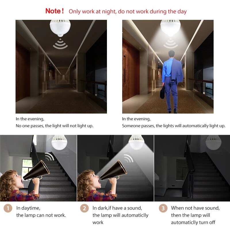LED Smart Sensor Bulb 3W 5W 7W PIR Motion Sensor Light AC220V LED Infrared Human Body Sound Light E27 Corridor Smart Light
