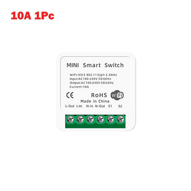 16A 10A MINI Wifi Smart Switch Timer Wireless Switches Smart Home Automation Compatible With Tuya Alexa Google Home Wall Switch: 10A 1pcs