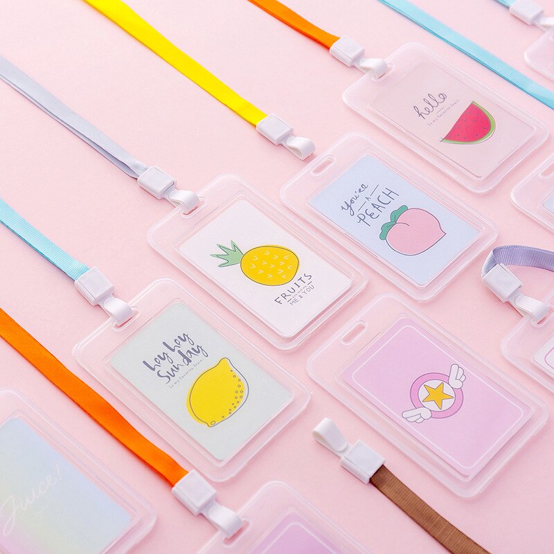 16 Styles Lovely Transparent ID Card Badge Holder Practical Kids Student Use Name ID Card Case Cover With Long Lanyard