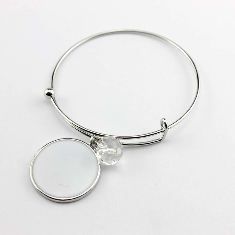 Monogramm Blanks Charm Emaille Flache Runde Disc Armreif Armband Einstellbar: B1923-Silver White