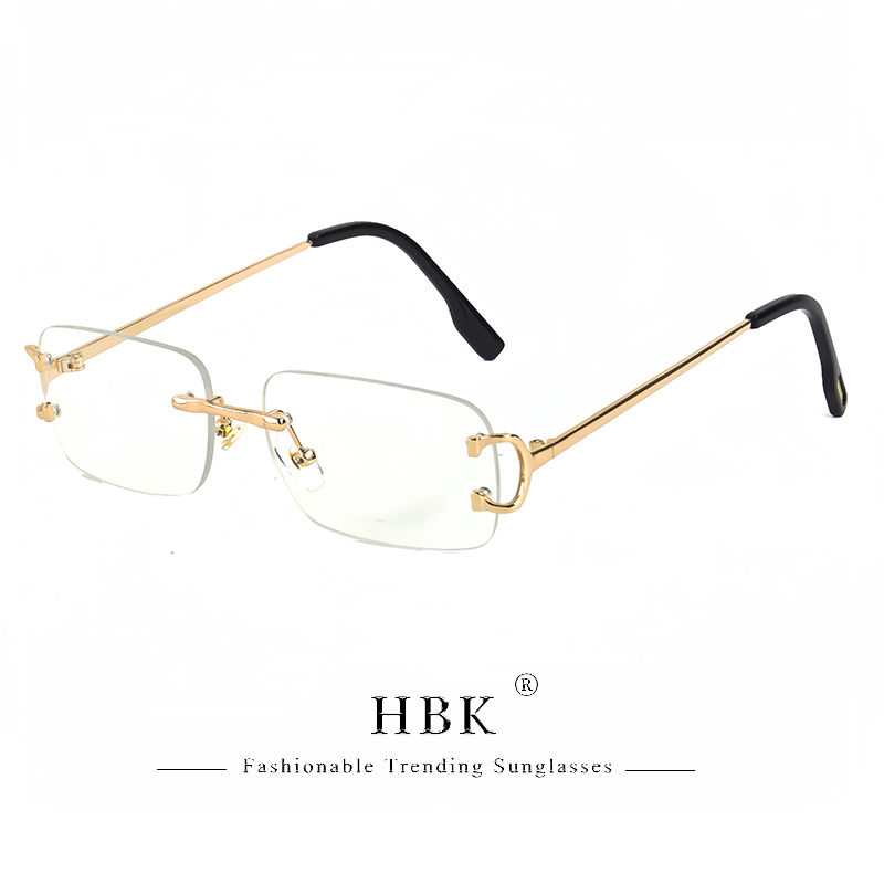 HBK rétro lunettes de soleil sans monture pour femmes hommes petit carré cadre doré thé nuances Rectangle UV400 Zonnebril lunettes: GRIS