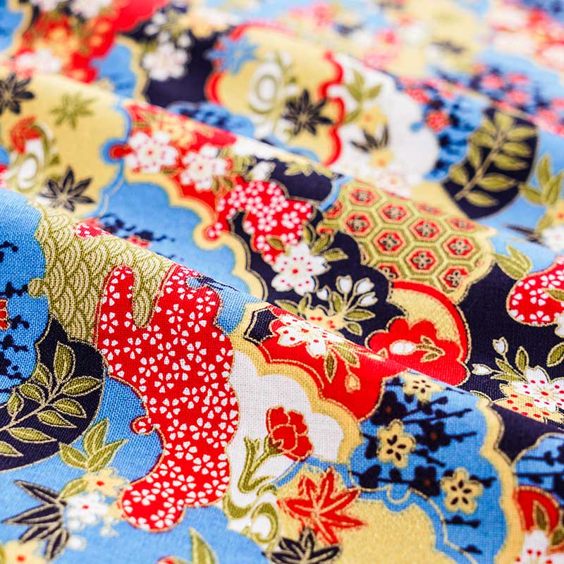 Tissu en coton bleu foncé imprimé Bronze tissu à motif de fleurs de Style japonais pour Kimono Cheongsam et bricolage sac TJ8692-2
