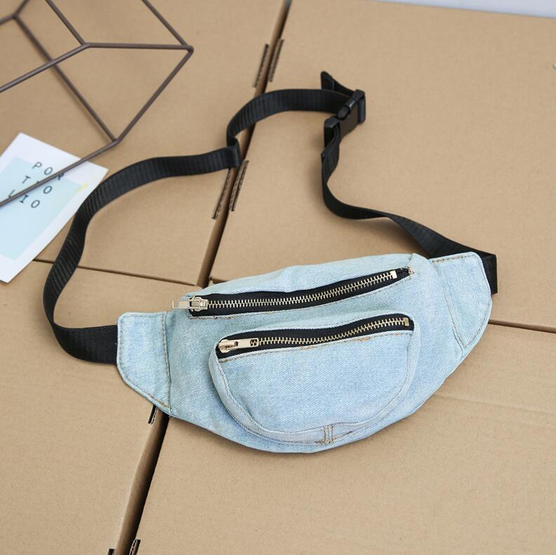Yogodlns femmes Denim taille Packs femme poitrine sac décontracté femmes sacs à main à glissière filles petit épaule sacs à main: Light Blue