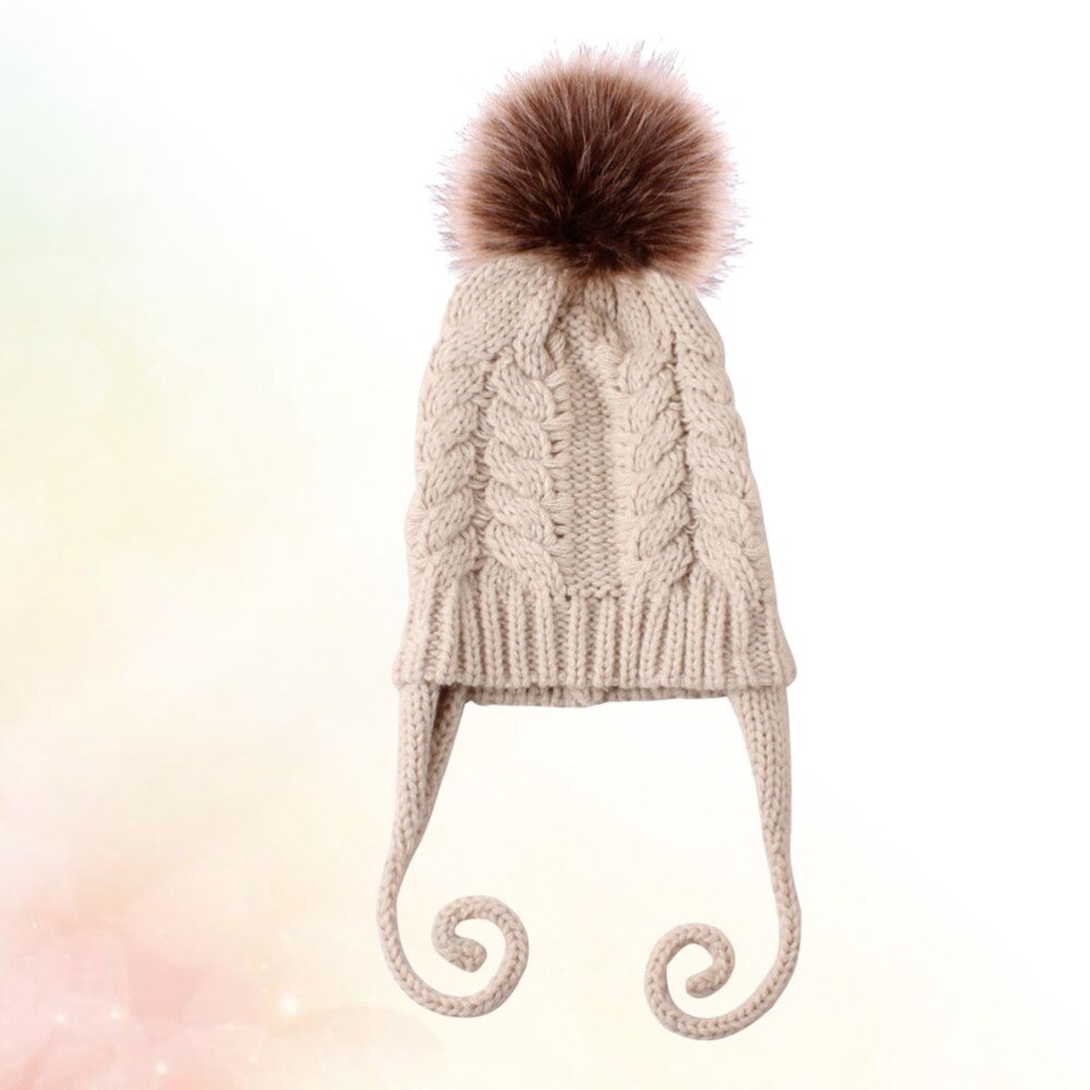 Gevlochten Gebreide Hoed Baby Haak Beanie Cap Winter Warme Muts Hoofdtooi (Zwart): Beige