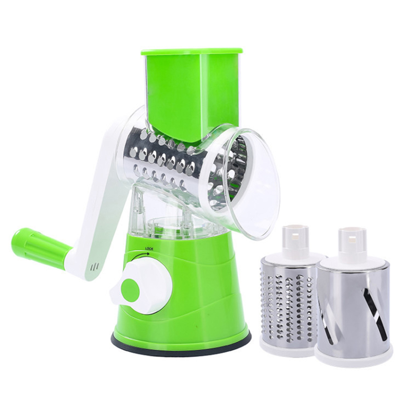 3 In 1 Multifunctional Manual Vegetable Cutter Round Mandoline Slicer Simple Potato Slicer Vegetable Spiralizer Kitchen Gadgets: 02 green